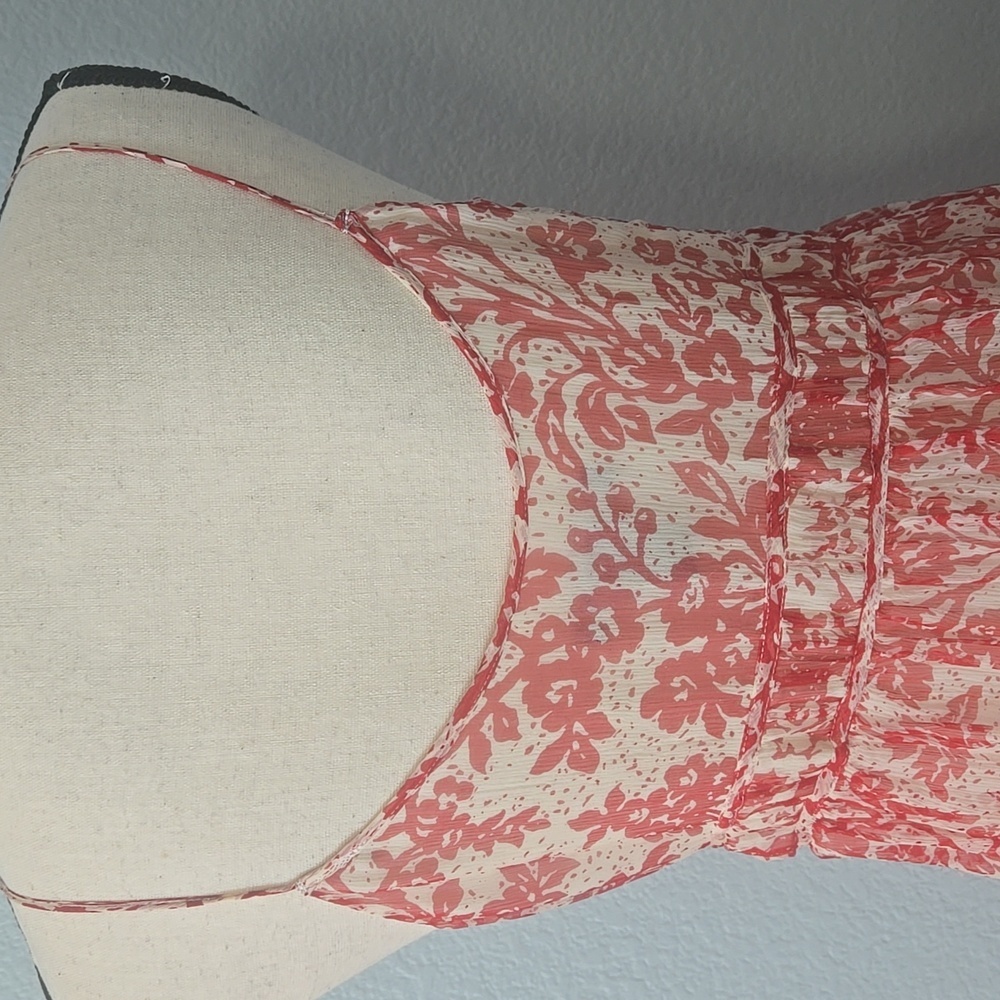 LAUNDRY BY SHELLI SEGAL Red Floral Midi Dress Ruched Waist Silk Sleeveless Sz 10 - Picture 10 of 13